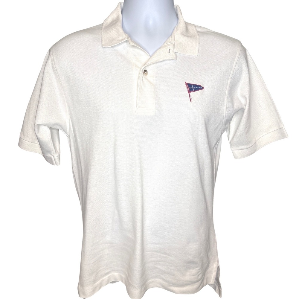 Outer Banks Mens‎ White Pique Polo Shirt Nautical Embroidered Flag Sz S Sailing